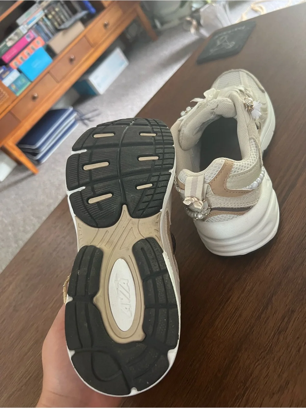 Custom designed Avia Women's Cream and Gold Sneakers